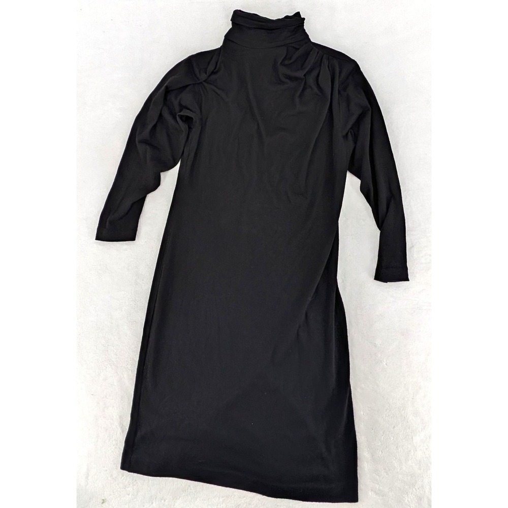 Depeche Mode Black Wool Blend‎ Turtleneck Pleated Midi Dress Size 10 Made in USA